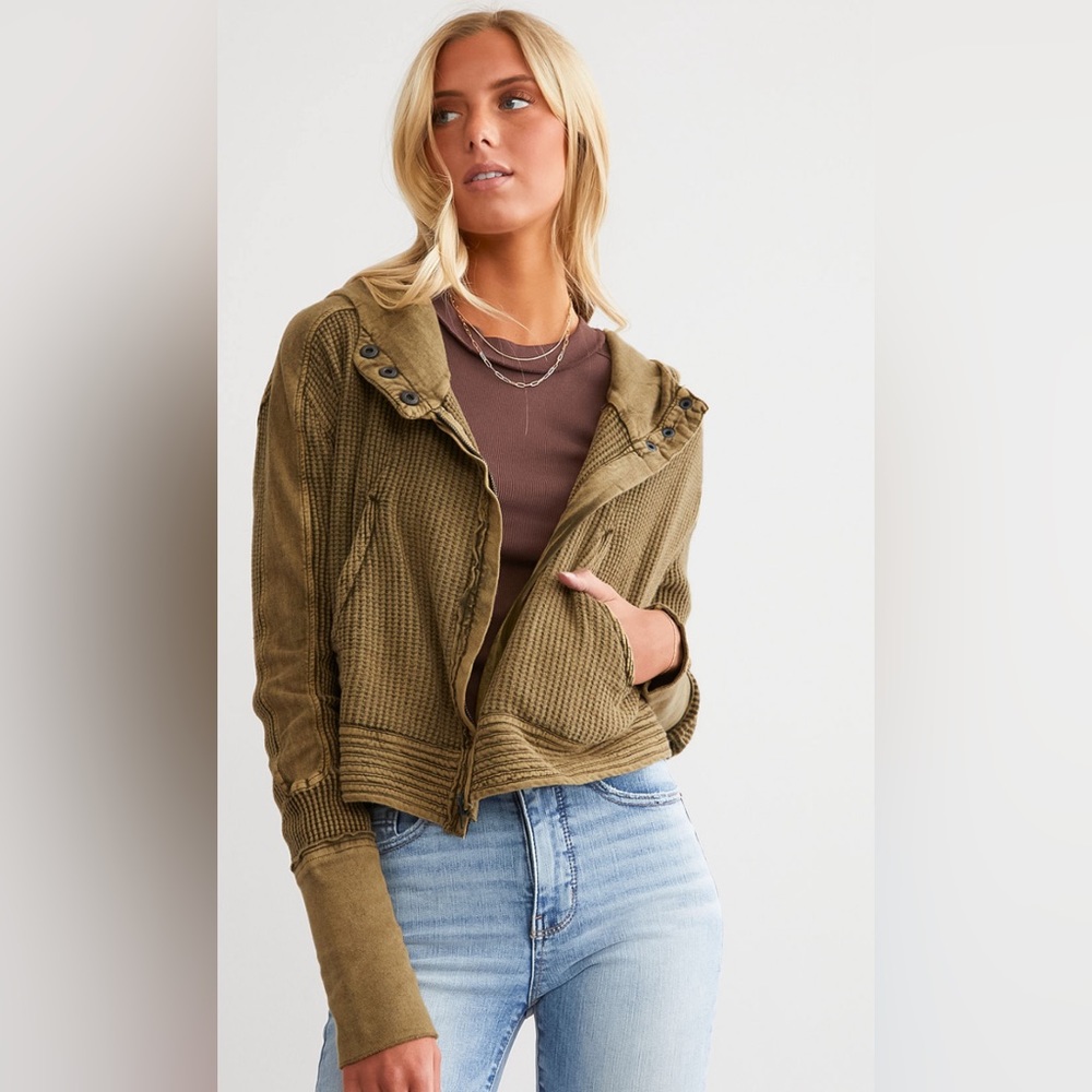 Free People Olive Green zip hoodie